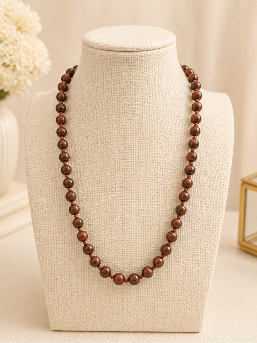 Vintage Red Jasper Round Bead Screw Clasp 18 Inch Necklace